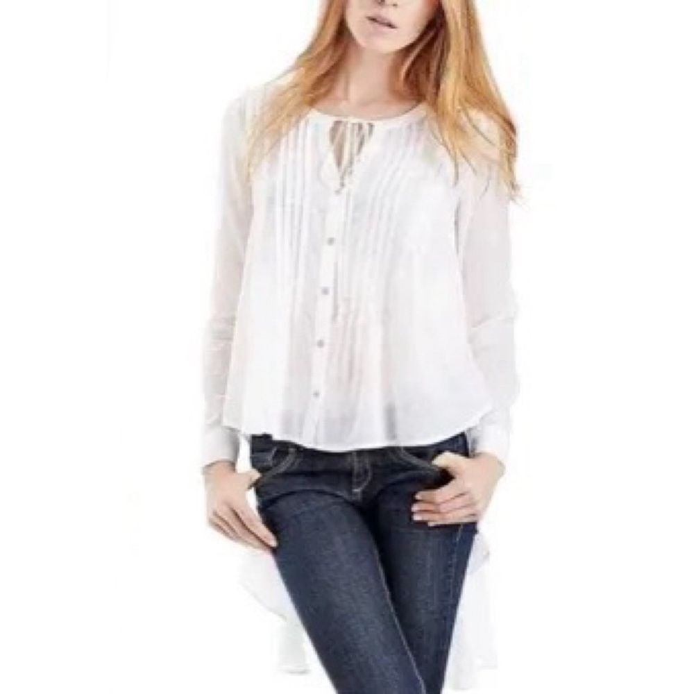 Free People Bohemian Chic Pin-Tucked Hi Low Button Top